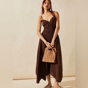 Free People Verbena MIdi Dress, Brown, Small